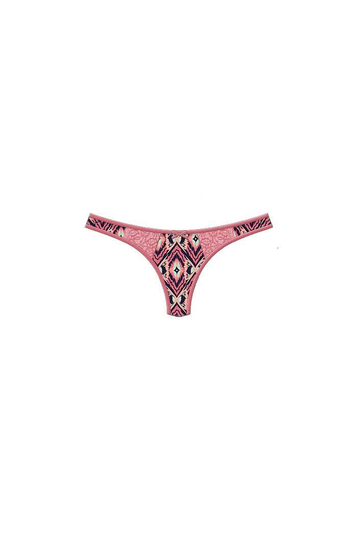 Steve Madden Printed Microfiber Thong w/ Galloon Lace SM-TH26643