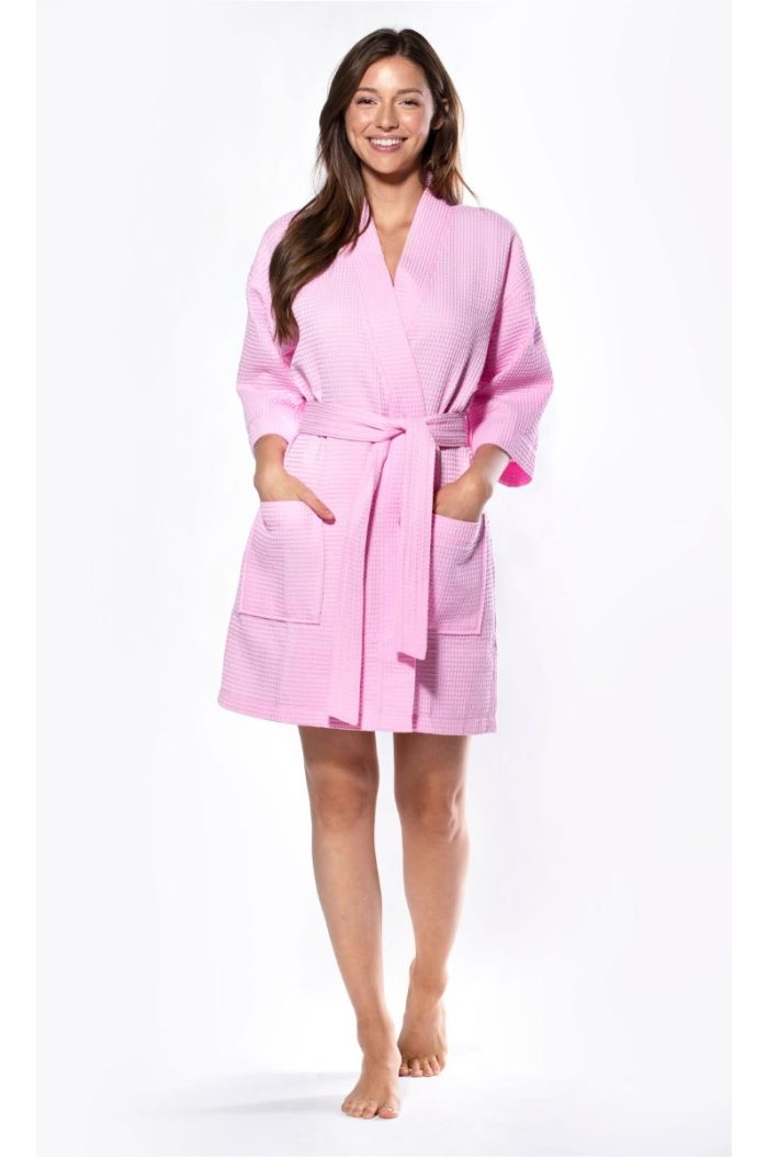 LM Brands Waffle Kimono Pink Short Robe Square Pattern LM7063-Pink