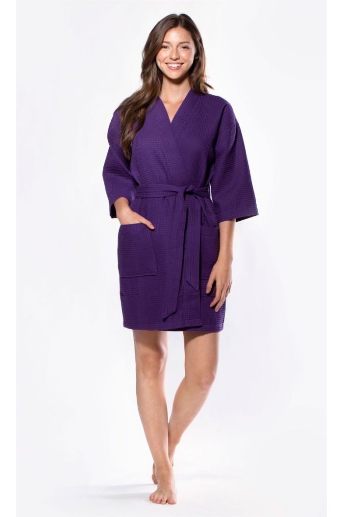 LM Brands Waffle Kimono Purple Short Robe Square Pattern LM7063-Purple