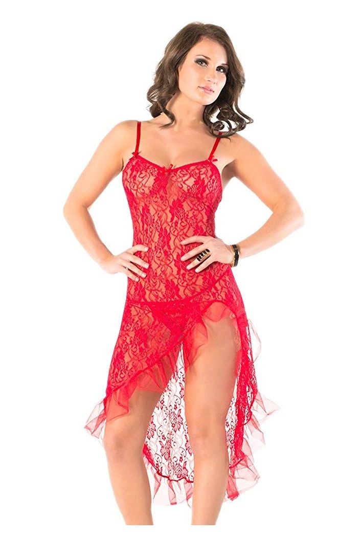 Coquette Women's Stretch Lace Gown with G-String Set 1611 CQ1611