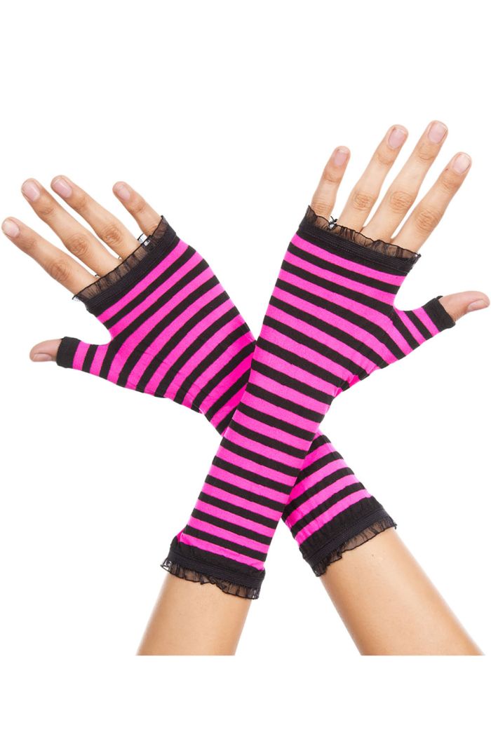 Music Legs Opaque Stripes Warmer With Mini Lace Trim ML431
