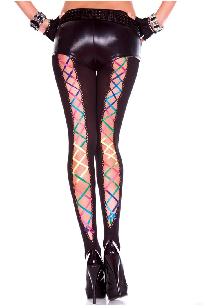 Music Legs Rainbow Ribbon Lace Up Pantyhose ML50014