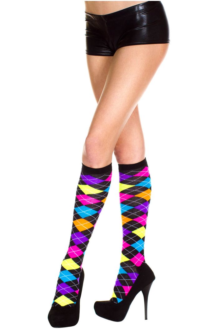 Music Legs Acrylic Neon Argyle Knee Hi ML5308
