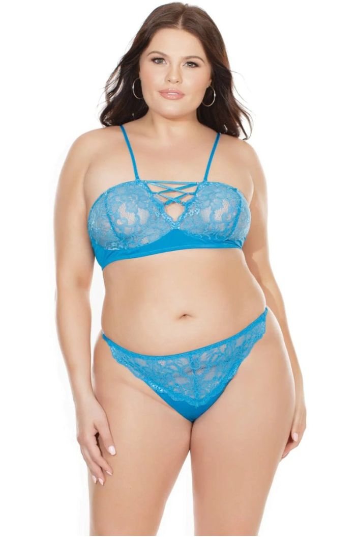 Coquette Queen Size Stunning Blue Scallop Lace and Microfiber Bra Set CQ7233X