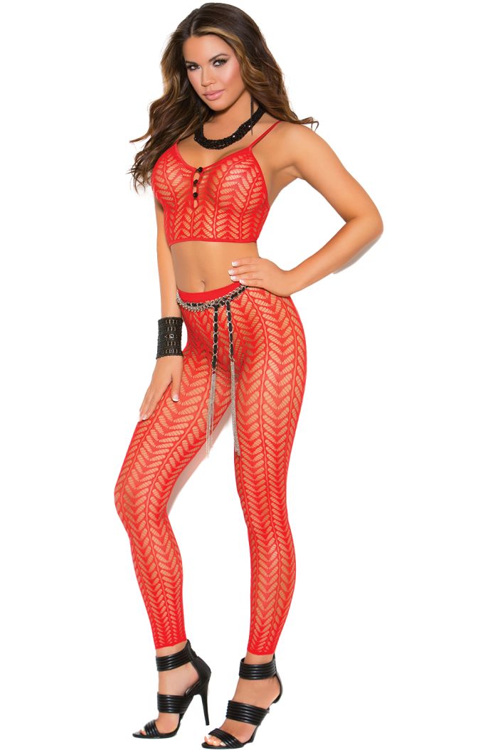 Elegant Moments Cami Top And Matching Leggings With Feather Design EMVIV81279