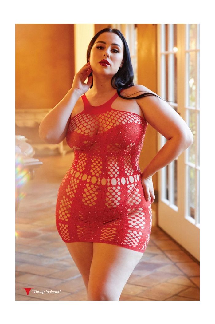 Killer Legs Corset Fishnet Dress with Thong 818JT335Q-RED