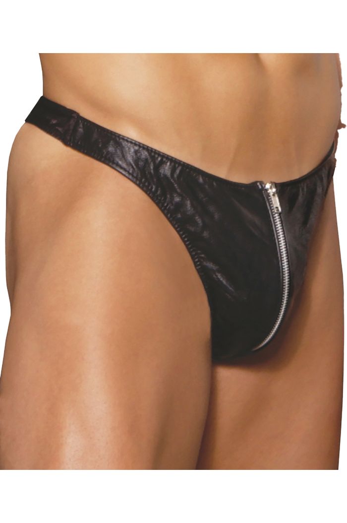 Elegant Moments Mens Leather Zip Up Thong