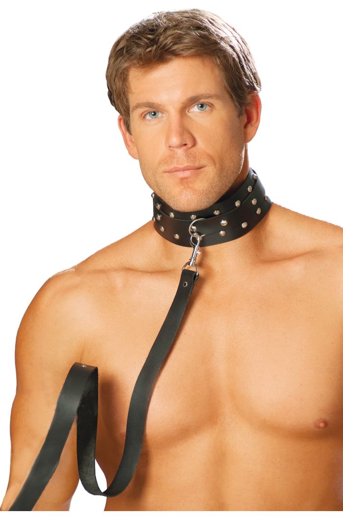 Elegant Moments Mens Leather Collar With Studs And O Ring EML9147
