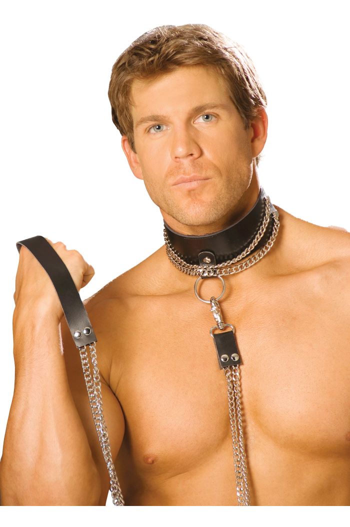 Elegant Moments Leather Choker With Chain And Detachable Chain Leash