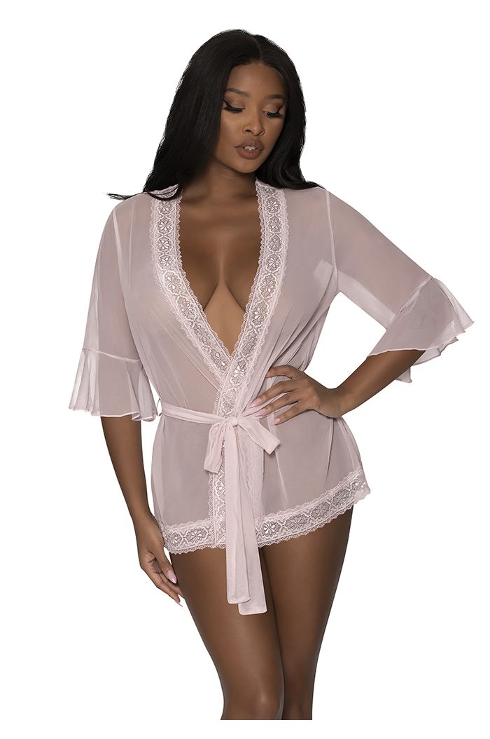 Magic Silk Flutter Sleeve Robe w/Lace Trim M281