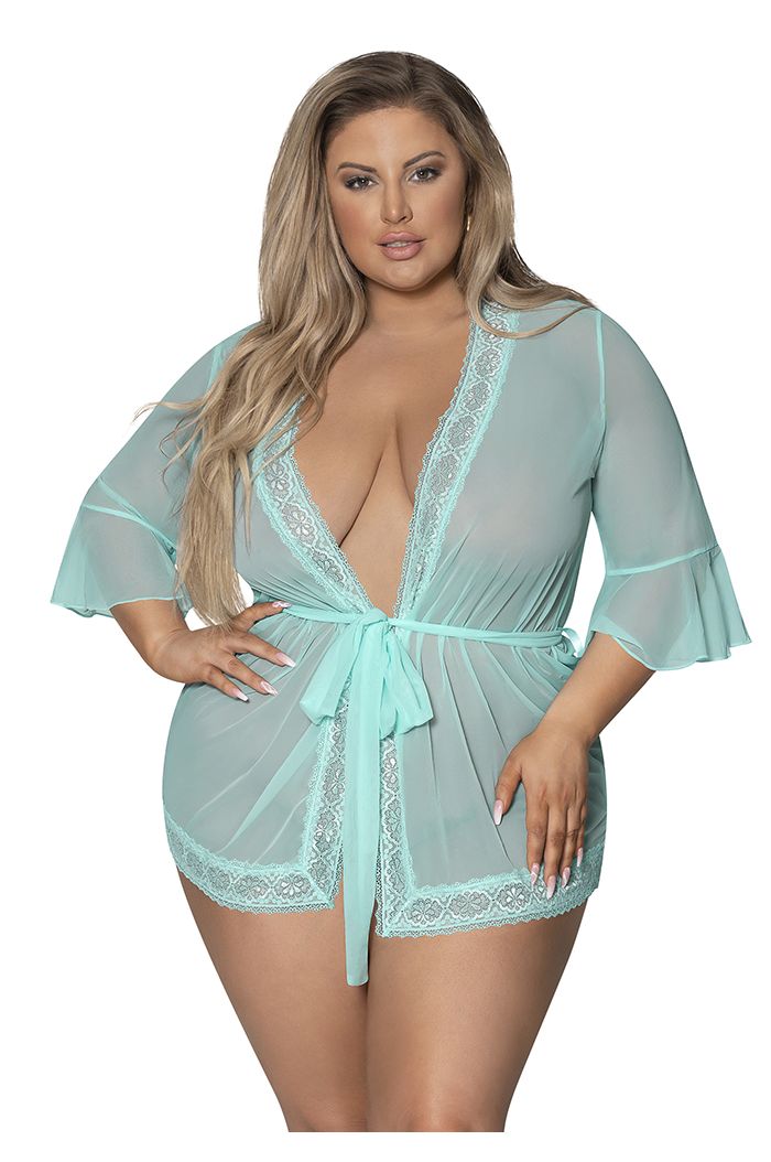 Magic Silk Flutter Sleeve Robe w/Lace Trim M281Q