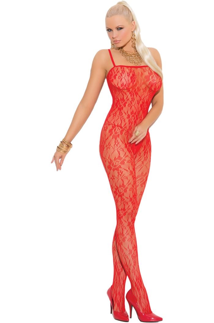 Elegant Moments Rose Lace Bodystocking With Open Crotch EMH1610