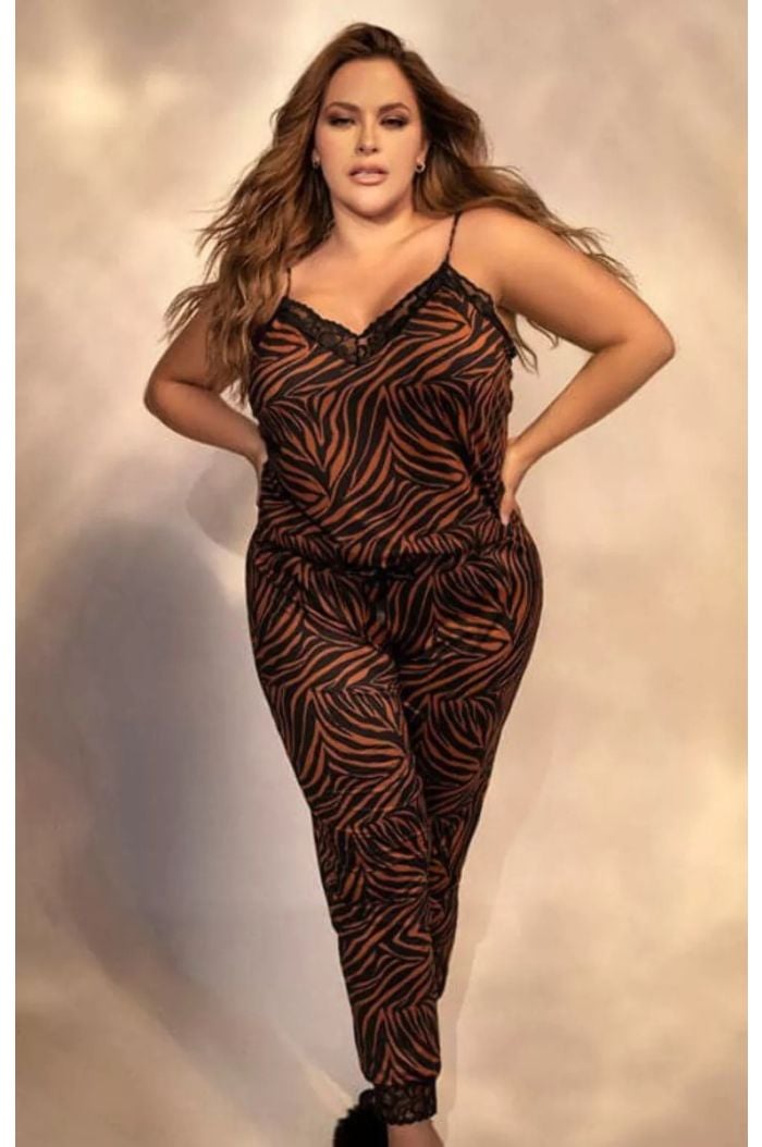 Mapale 2 Pc. Plus Size Animal Print Pajama Set Top and Pants MA7452X