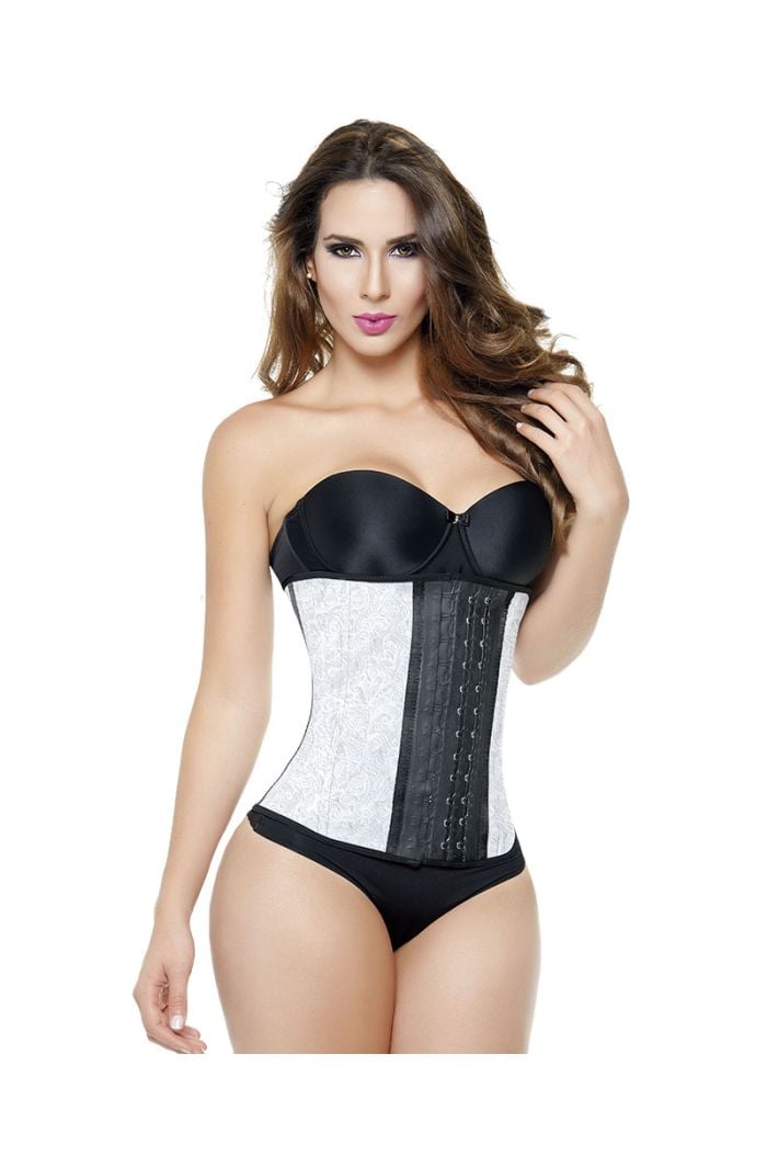 Ann Michell 3 Hook Sexy Collection White Paisley Sport Girdle Long Torso Deluxe Latex Waist Trainer to 48 (5XL) AM2024-P31