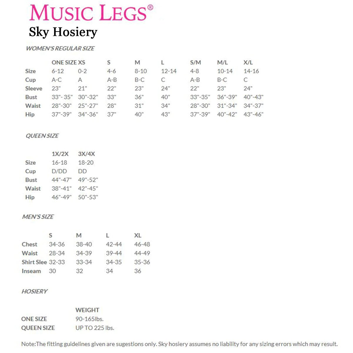 Size Chart Legs